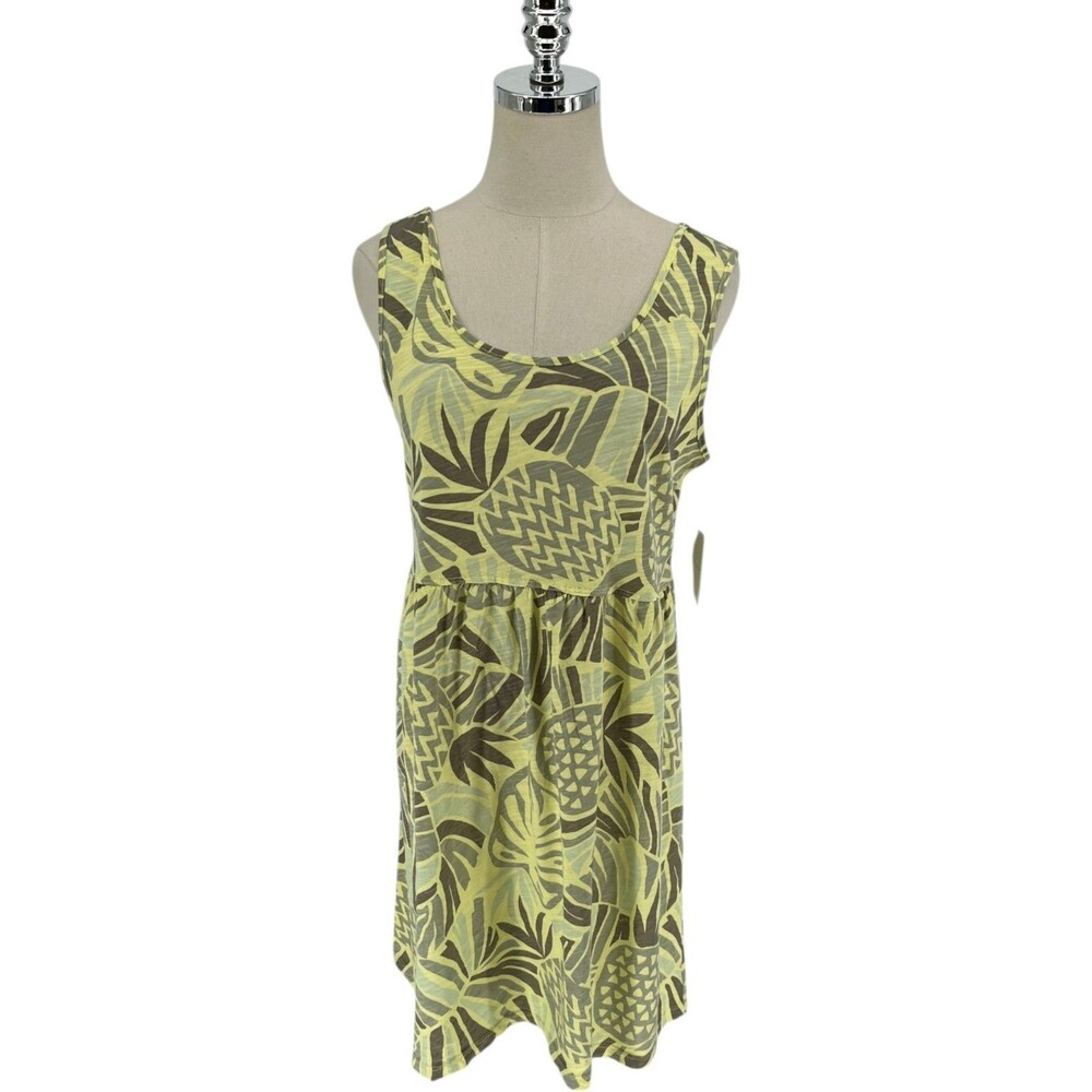 Sun Moda Dress Womens Size 2XL Yellow Olive Green Pineapple Tropical Knit NWT